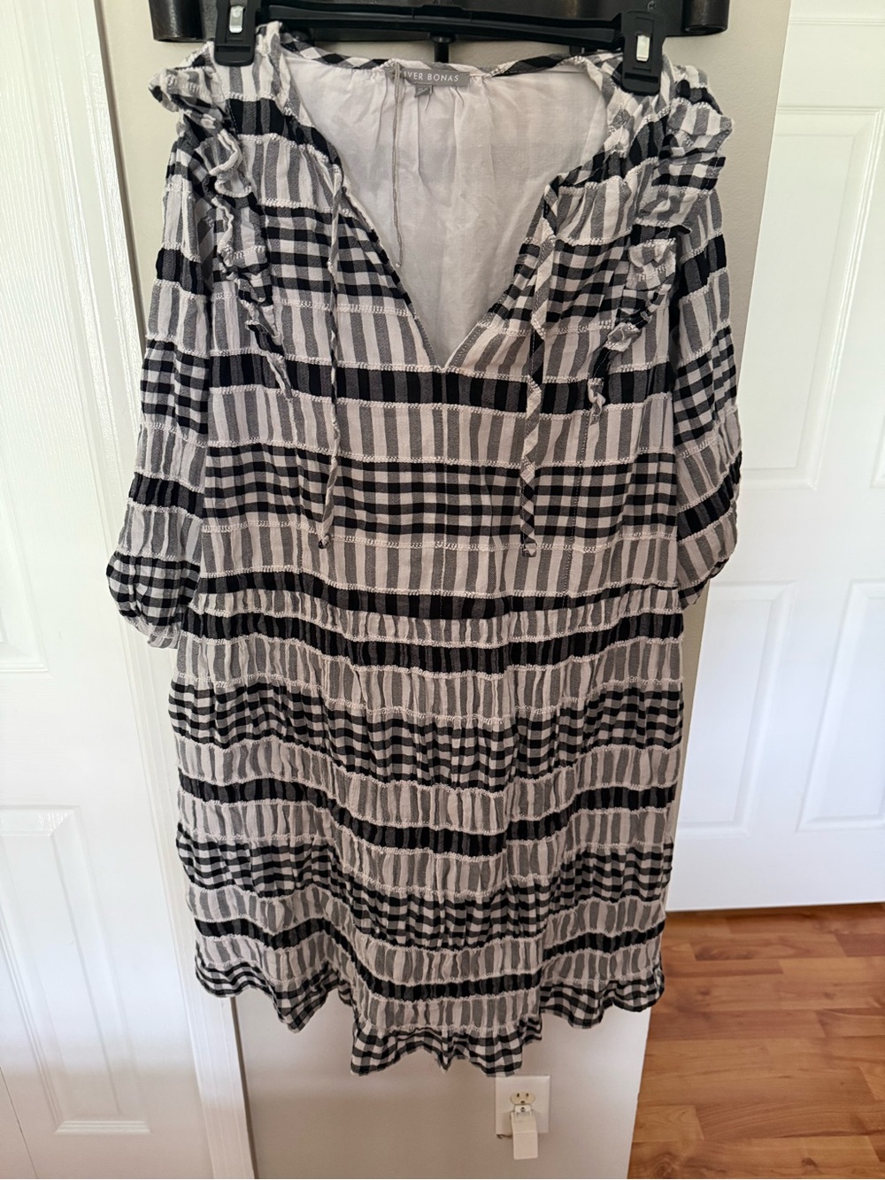 Babydoll Peasant Dress - Black & White Plaid